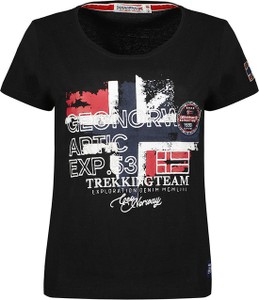 Czarny t-shirt Geographical Norway z krótkim rękawem w młodzieżowym stylu z okrągłym dekoltem