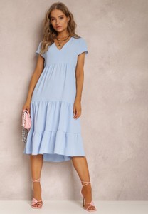 Niebieska sukienka Renee w stylu casual midi z krótkim rękawem
