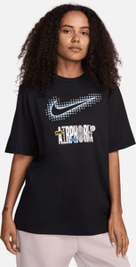 Czarna bluzka Nike z okrągłym dekoltem z bawełny z krótkim rękawem