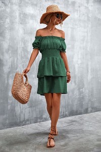 Zielona sukienka Sweet Summer mini z krótkim rękawem z odkrytymi ramionami