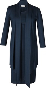 Granatowa sukienka Fokus w stylu casual z długim rękawem midi
