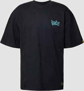 Czarny t-shirt Review z nadrukiem w stylu casual z bawełny