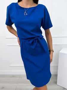 Niebieska sukienka ModnaKiecka.pl z okrągłym dekoltem mini
