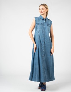 Niebieska sukienka Pinko z tkaniny koszulowa bez rękawów