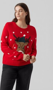 Czerwony sweter Vero Moda w bożonarodzeniowy wzór