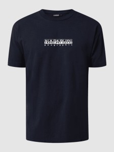 Granatowy t-shirt Napapijri z krótkim rękawem w młodzieżowym stylu z bawełny