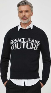 Czarny sweter Versace Jeans z okrągłym dekoltem z kaszmiru