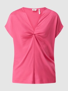 Różowa bluzka S.Oliver Black Label z krótkim rękawem w stylu casual z dekoltem w kształcie litery v
