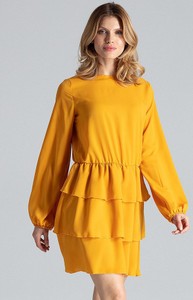 Żółta sukienka Figl w stylu casual z długim rękawem