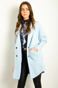 Niebieski płaszcz Olika alpaka bez kaptura w stylu casual