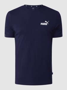 Granatowy t-shirt Puma z krótkim rękawem z nadrukiem z bawełny