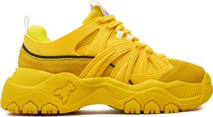 Żółte buty sportowe Patrizia Pepe sznurowane z płaską podeszwą