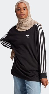 Czarna bluzka Adidas z długim rękawem z okrągłym dekoltem z bawełny