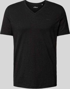 Czarny t-shirt S.Oliver z nadrukiem z krótkim rękawem w stylu casual