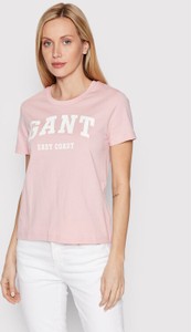 Różowy t-shirt Gant w młodzieżowym stylu z krótkim rękawem