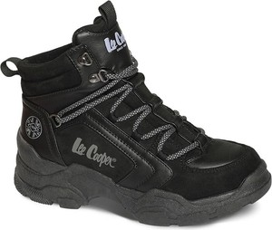 Czarne buty trekkingowe Lee Cooper sznurowane z płaską podeszwą