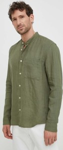 Zielona koszula Marc O'Polo z lnu z długim rękawem z klasycznym kołnierzykiem