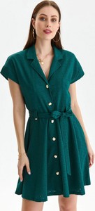 Zielona sukienka Top Secret z dekoltem w kształcie litery v rozkloszowana z krótkim rękawem