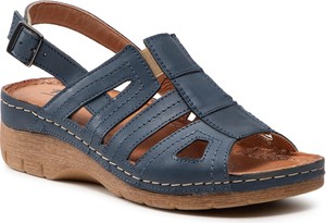 Granatowe sandały Pollonus w stylu casual na koturnie