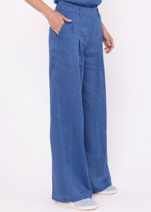 Niebieskie spodnie Deni Cler Milano w stylu retro z lnu