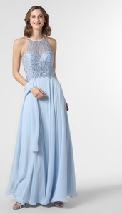 Niebieska sukienka Luxuar Fashion bez rękawów maxi z dekoltem halter