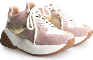 Różowe buty sportowe ubierzsie.com sznurowane ze skóry