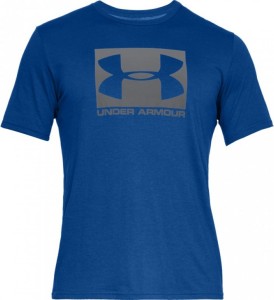 Niebieski t-shirt Under Armour w młodzieżowym stylu z nadrukiem