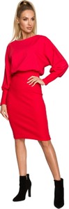 Czerwona sukienka MOE w stylu casual dopasowana z długim rękawem