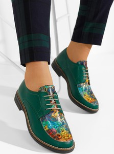 Zielone półbuty Zapatos ze skóry sznurowane
