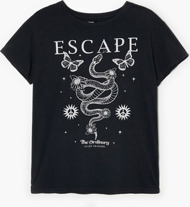 Czarny t-shirt Cropp w młodzieżowym stylu z okrągłym dekoltem z krótkim rękawem