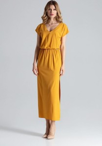 Żółta sukienka Figl z krótkim rękawem maxi
