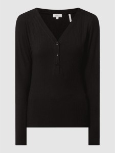 Czarna bluzka S.Oliver z długim rękawem z dekoltem w kształcie litery v w stylu casual