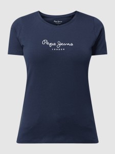 Granatowy t-shirt Pepe Jeans z bawełny w młodzieżowym stylu z okrągłym dekoltem