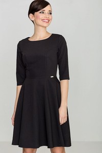 Czarna sukienka LENITIF z długim rękawem mini z okrągłym dekoltem