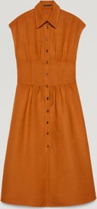 Pomarańczowa sukienka Sisley koszulowa w stylu casual mini