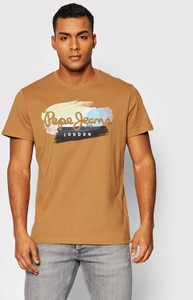 Brązowy t-shirt Pepe Jeans z krótkim rękawem w młodzieżowym stylu