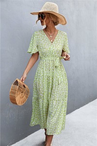 Zielona sukienka Sweet Summer z krótkim rękawem maxi