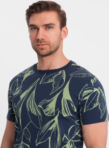 Granatowy t-shirt Ombre z nadrukiem z krótkim rękawem