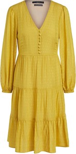 Żółta sukienka Set z jedwabiu z długim rękawem mini