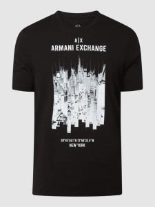 Czarny t-shirt Armani Exchange z bawełny z nadrukiem z krótkim rękawem