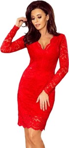 Czerwona sukienka NUMOCO mini z długim rękawem z dekoltem w kształcie litery v