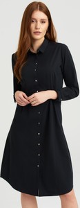 Czarna sukienka Greenpoint koszulowa z bawełny z długim rękawem