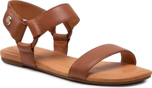 Brązowe sandały UGG Australia z klamrami ze skóry ekologicznej z płaską podeszwą