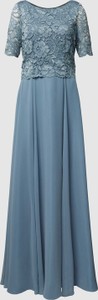 Niebieska sukienka Vera Mont maxi z okrągłym dekoltem z krótkim rękawem