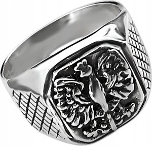 Lovrin srebrny pierścionek 925 sygnet męski z orłem godło