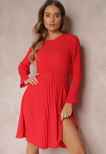 Czerwona sukienka Renee z długim rękawem w stylu casual mini