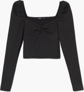 Czarna bluzka Cropp w stylu casual z długim rękawem z dekoltem w kształcie litery v