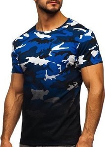 Niebieski t-shirt Denley w militarnym stylu z bawełny