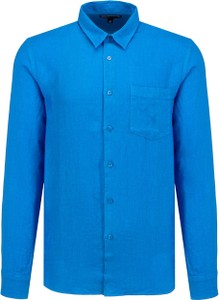 Niebieska koszula sportofino.pl w stylu casual z długim rękawem z klasycznym kołnierzykiem