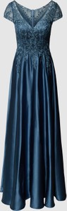 Niebieska sukienka Luxuar Fashion maxi z dekoltem w kształcie litery v z krótkim rękawem